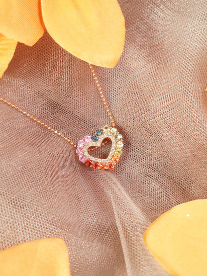Rainbow Sapphire & Diamond Heart Pendant-WK3856