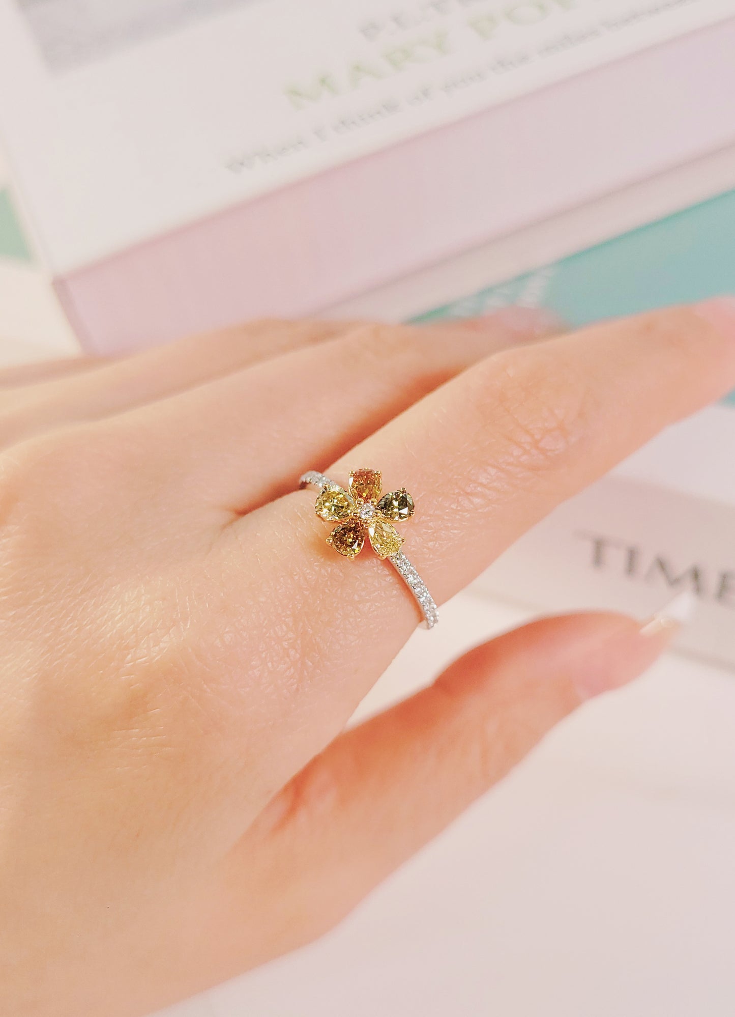 Yellow Diamond Floers Ring-WK4162