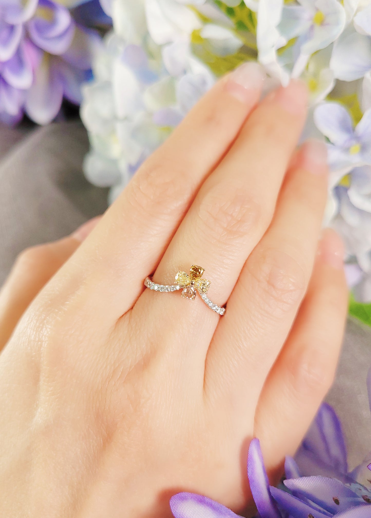 Yellow Diamond Floers Ring-WK4169