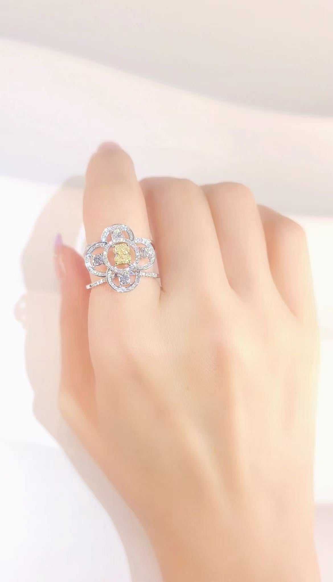 Yellow Diamond Flower Ring-ZFO00015079