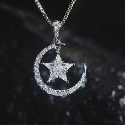 Star & Moon Diamond Pendant-WK3628