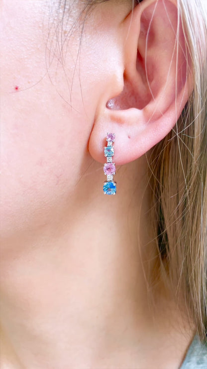 Pink And Blue Sapphire Drop Earrings-WK3707