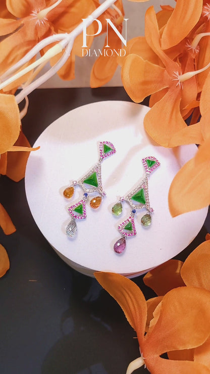 Fei Cui Multi Color Sapphire & Diamond Earrings WCO00000237(證書 A 玉 )