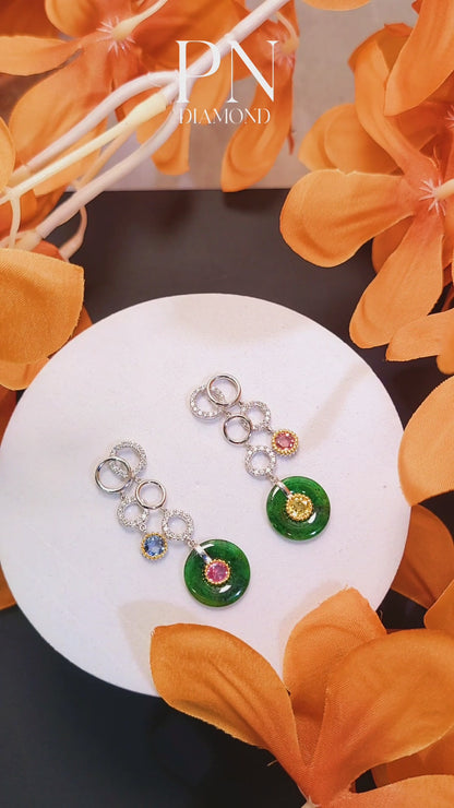 Fei Cui Sapphire & Diamond Earrings WCO00000293(證書 A 玉 )