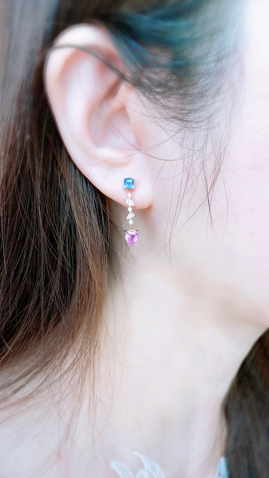 Pink and Blue Sapphire with Diamond Earrings-WK3705@