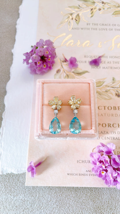 Aquamarine & Natural Yellow Diamond Drop Earrings-WK3838