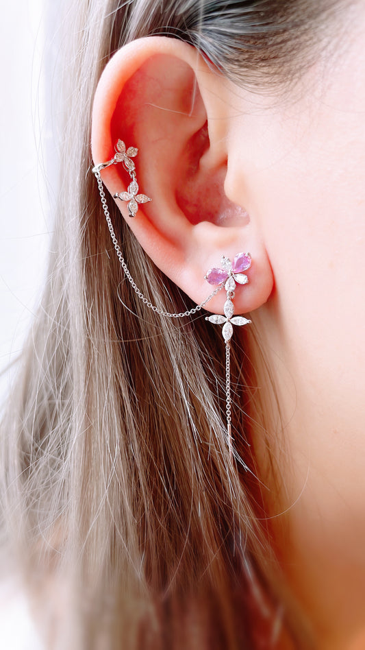 Pink Sapphire and Diamond Long Earrings-WK3700