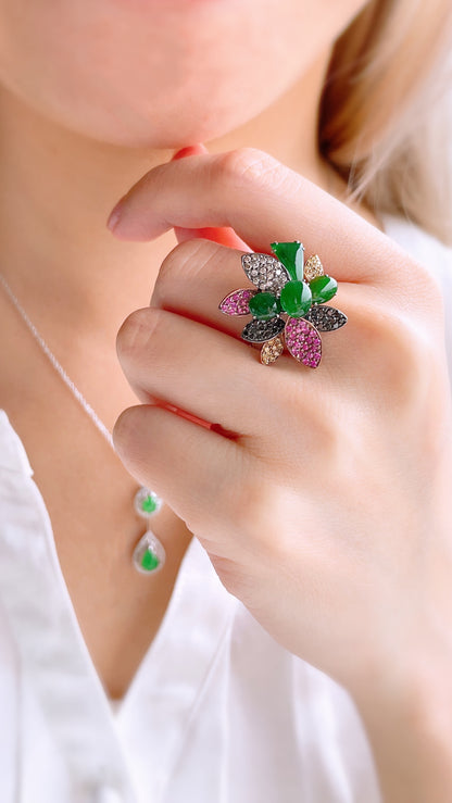 Jadeite, Pink Sapphire and Diamond Ring-WFO00001469