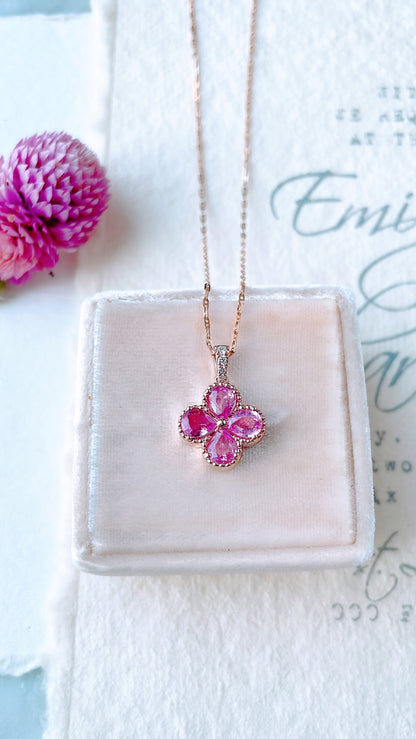 Pink Sapphire and Diamond Flower Pendant-WK3683