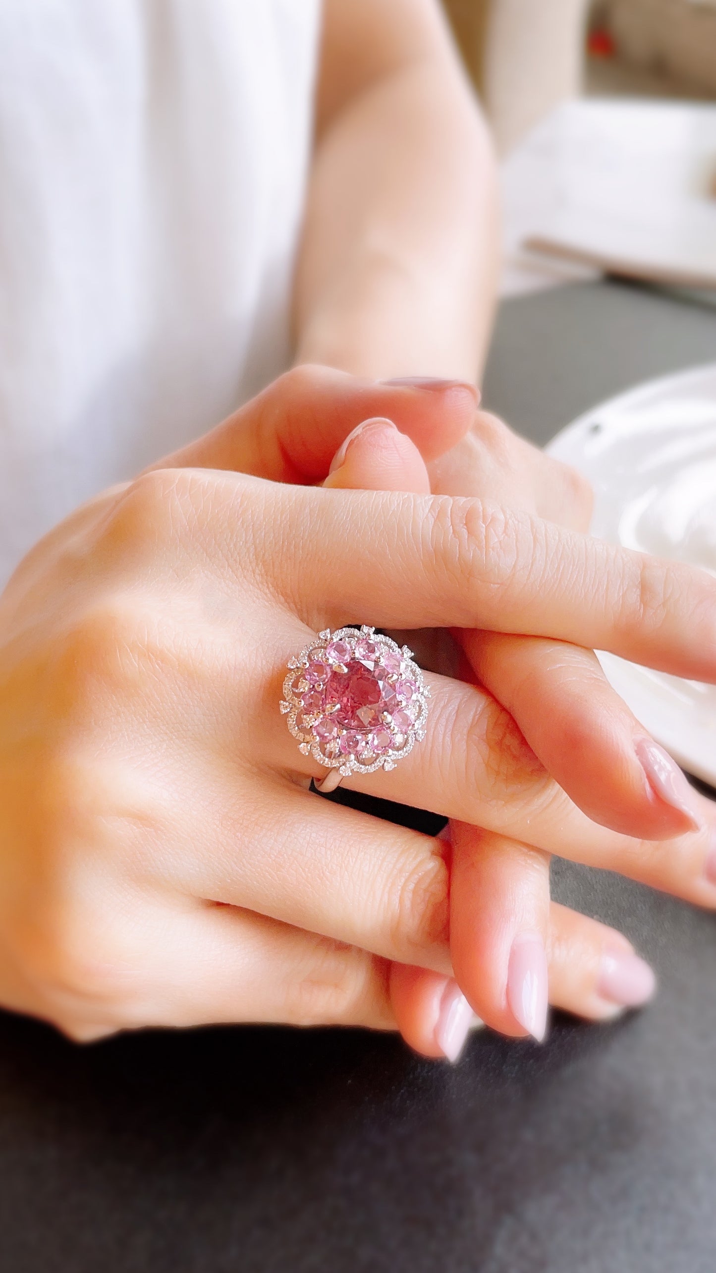 Pink Sapphire, Pink Tourmaline and Diamond Ring-WK3574