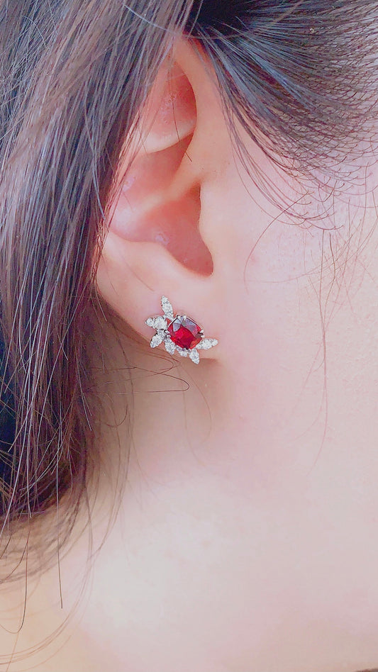 Red Spinel and Diamond Earrings-WK3330