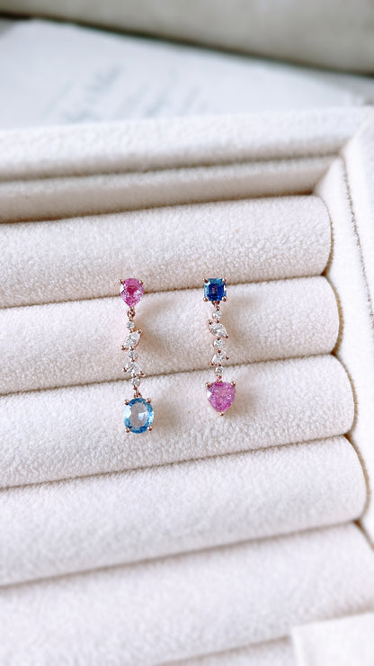 Pink and Blue Sapphire with Diamond Earrings-WK3705@