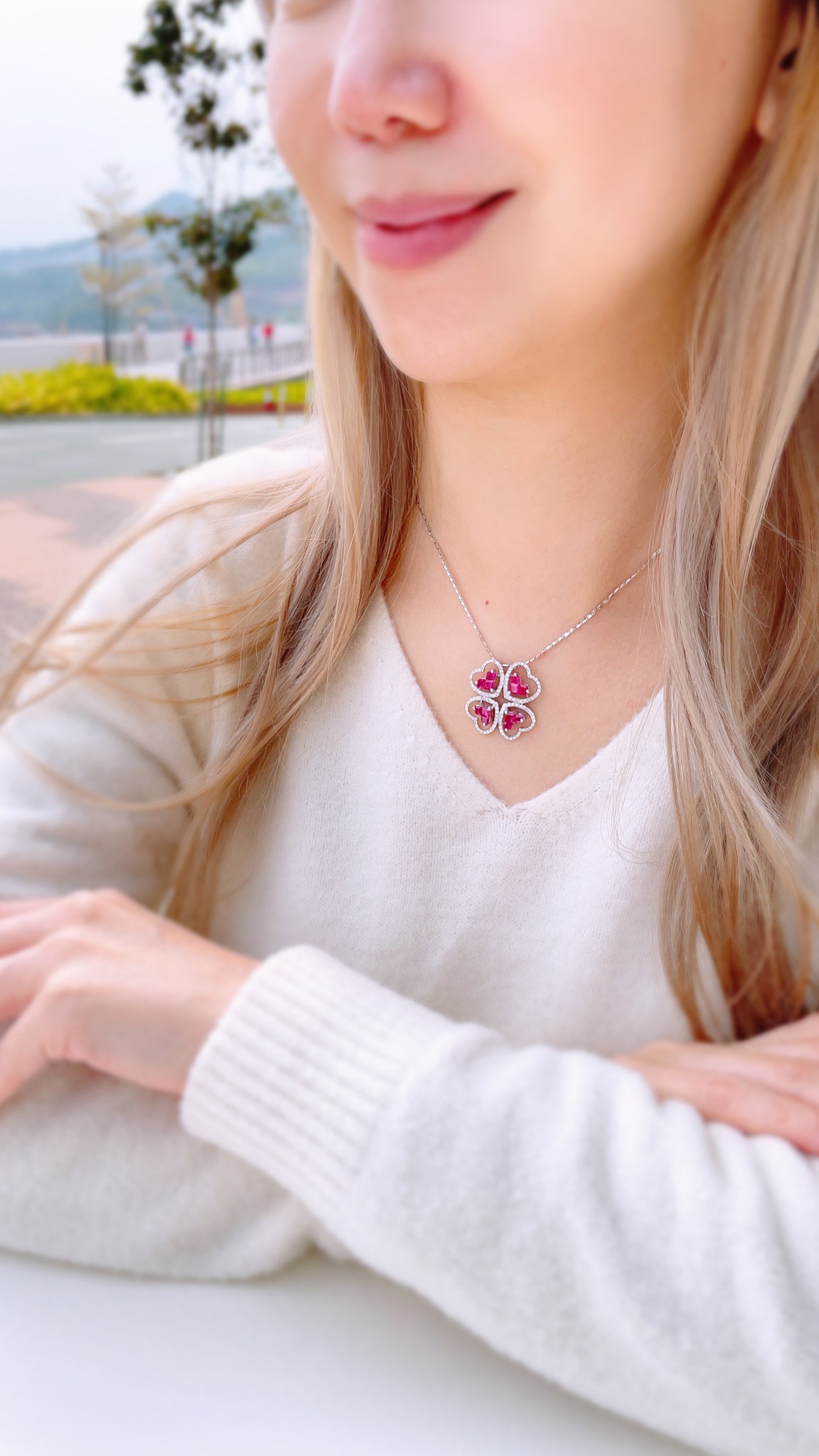 Ruby & Diamond Flower Pendant-BEO00001335