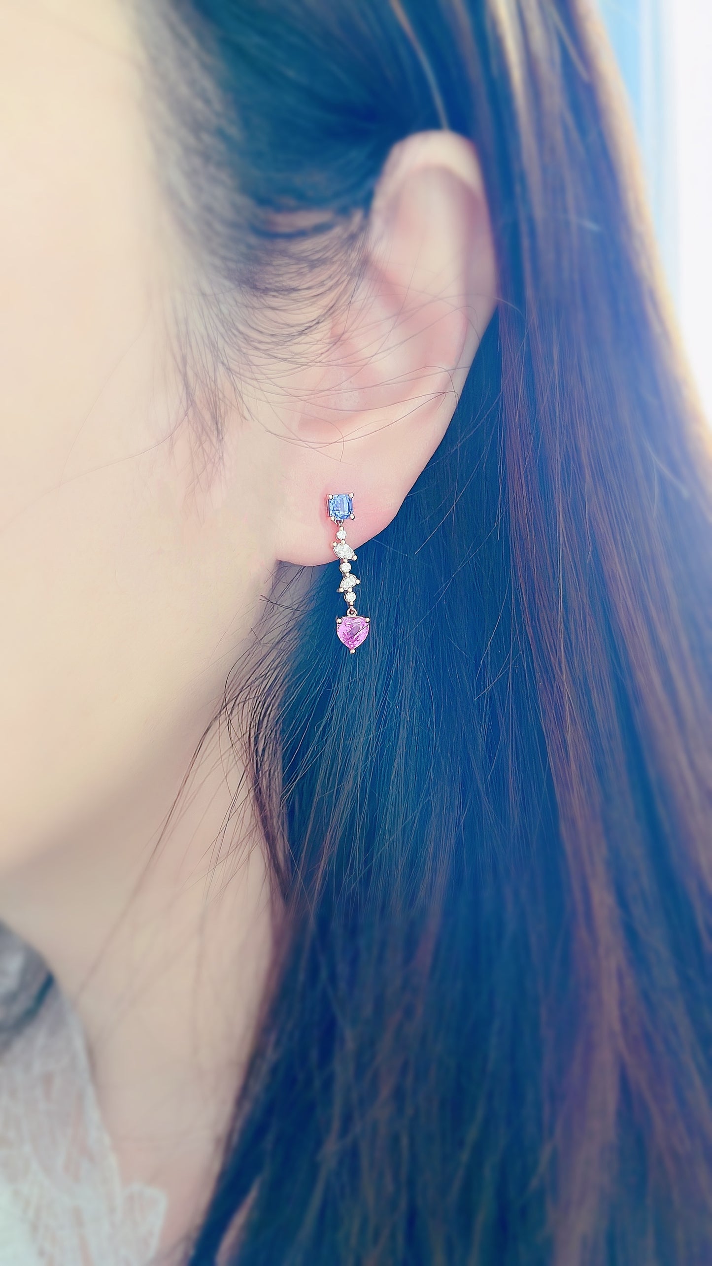 Pink and Blue Sapphire with Diamond Earrings-WK3705@