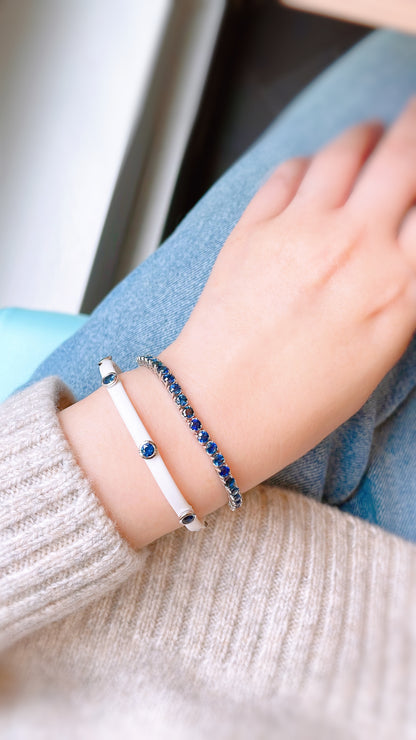 Blue Sapphire White Strap Bracelet-WK3829