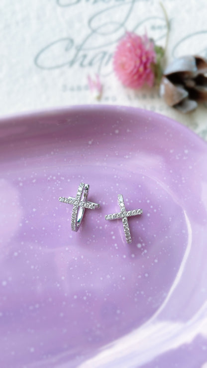 Cross Diamond Earrings (one piece)-WK3691