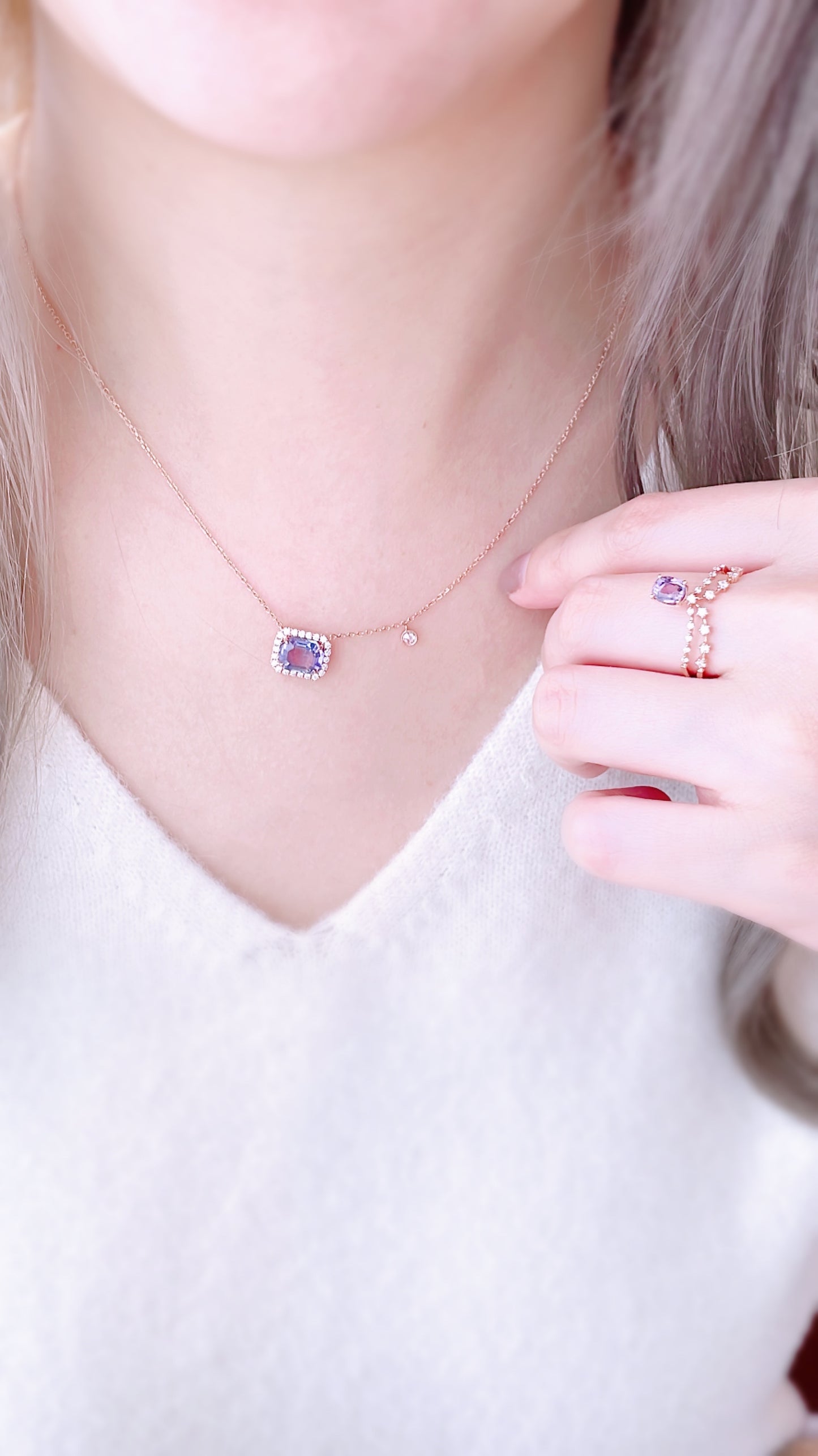 Purple Sapphire and Diamond Necklace-WK3664@