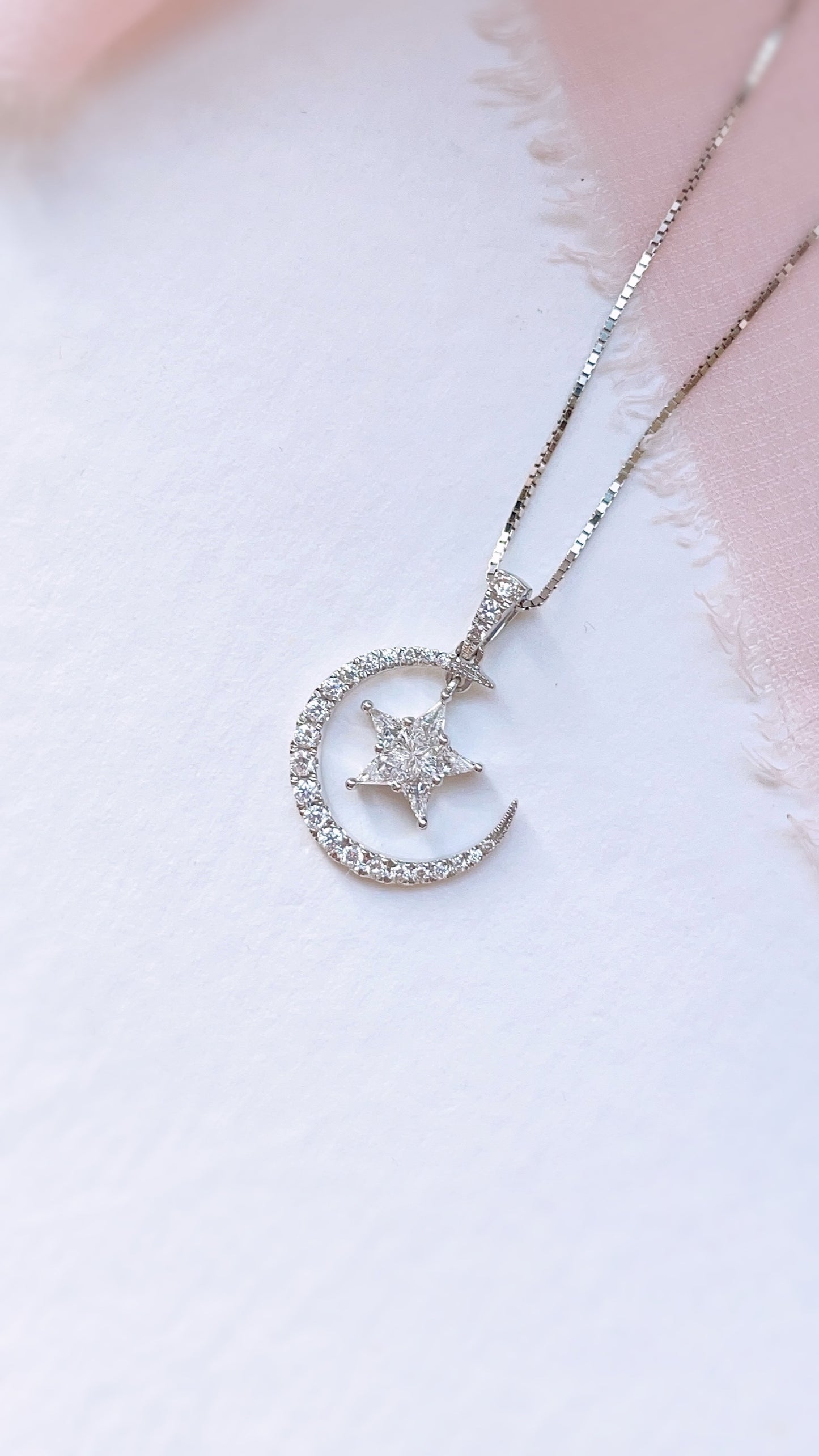 Star & Moon Diamond Pendant-WK3628