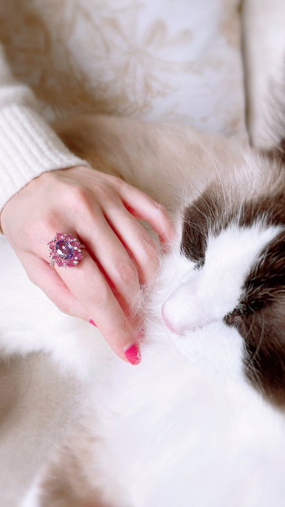 Purple, Pink Sapphire and Diamond Flower Ring-WK3656