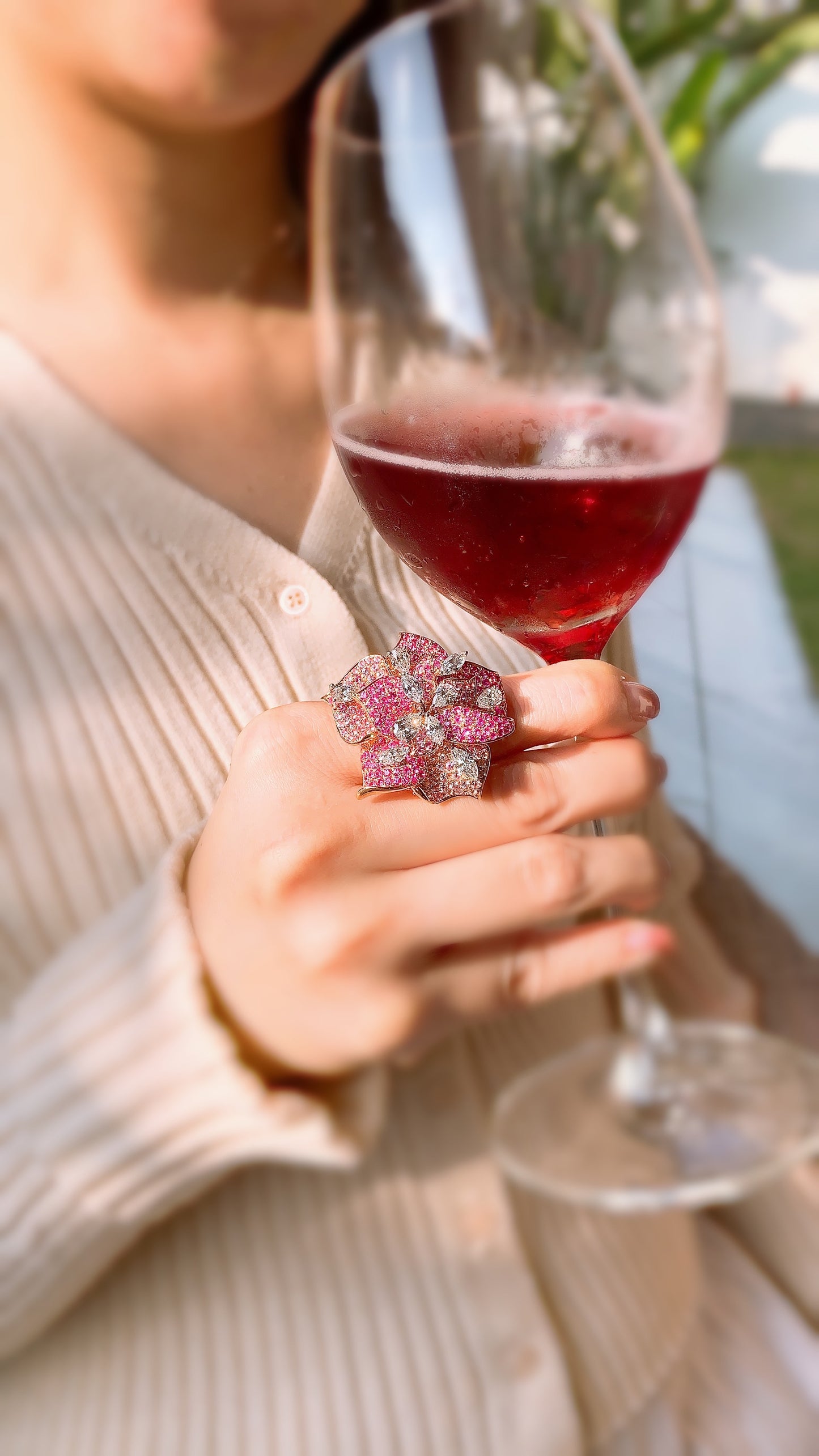 Diamond and Pink Sapphire Cocktail Ring-ZFO00024527