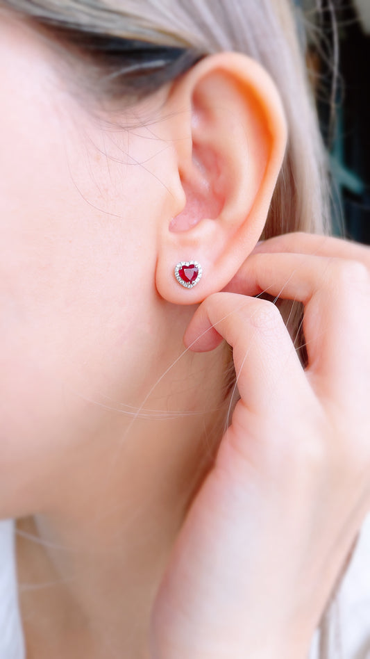 Heart Shape Ruby and Diamond Earrings