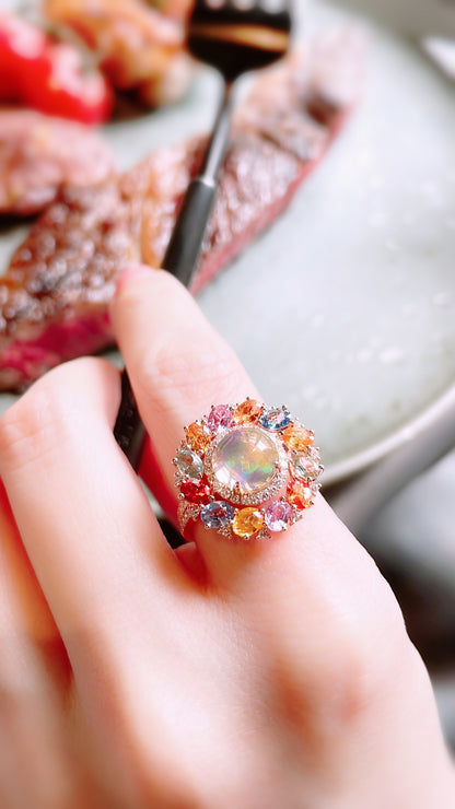 Rainbow Sapphire & Opal Ring-WK3728