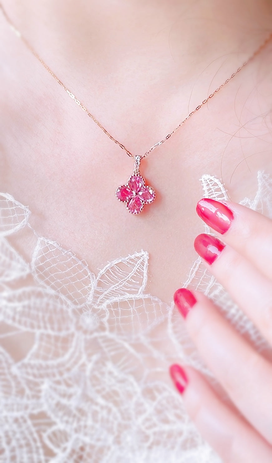 Pink Sapphire and Diamond Flower Pendant-WK3683