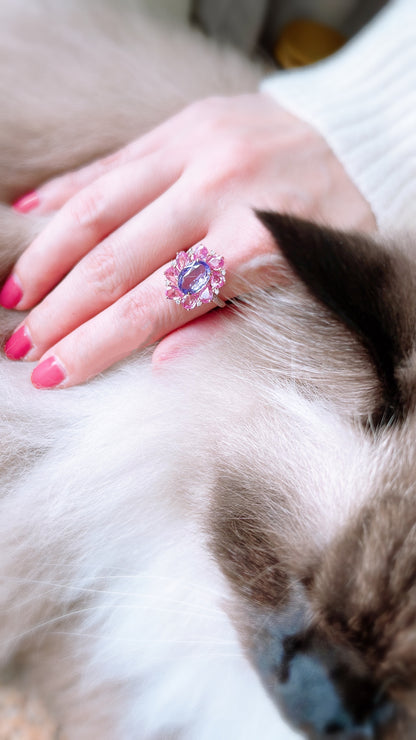 Purple, Pink Sapphire and Diamond Flower Ring-WK3656