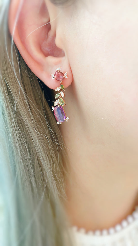 Lilac Sapphire, Tourmaline and Diamond Earrings-WK3740@