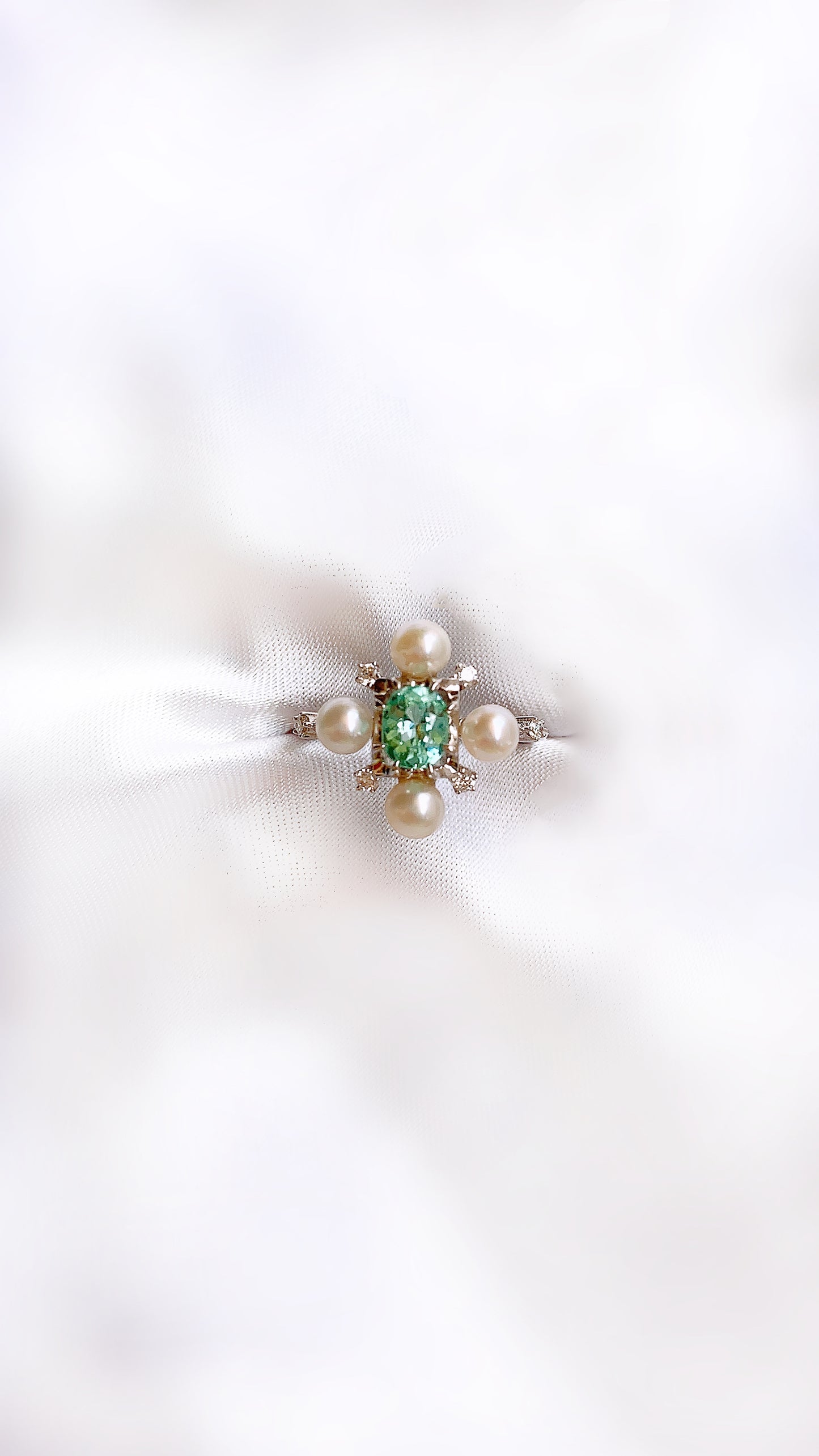 Green Tourmaline, Pearl and Diamond Ring-KFO00000293@