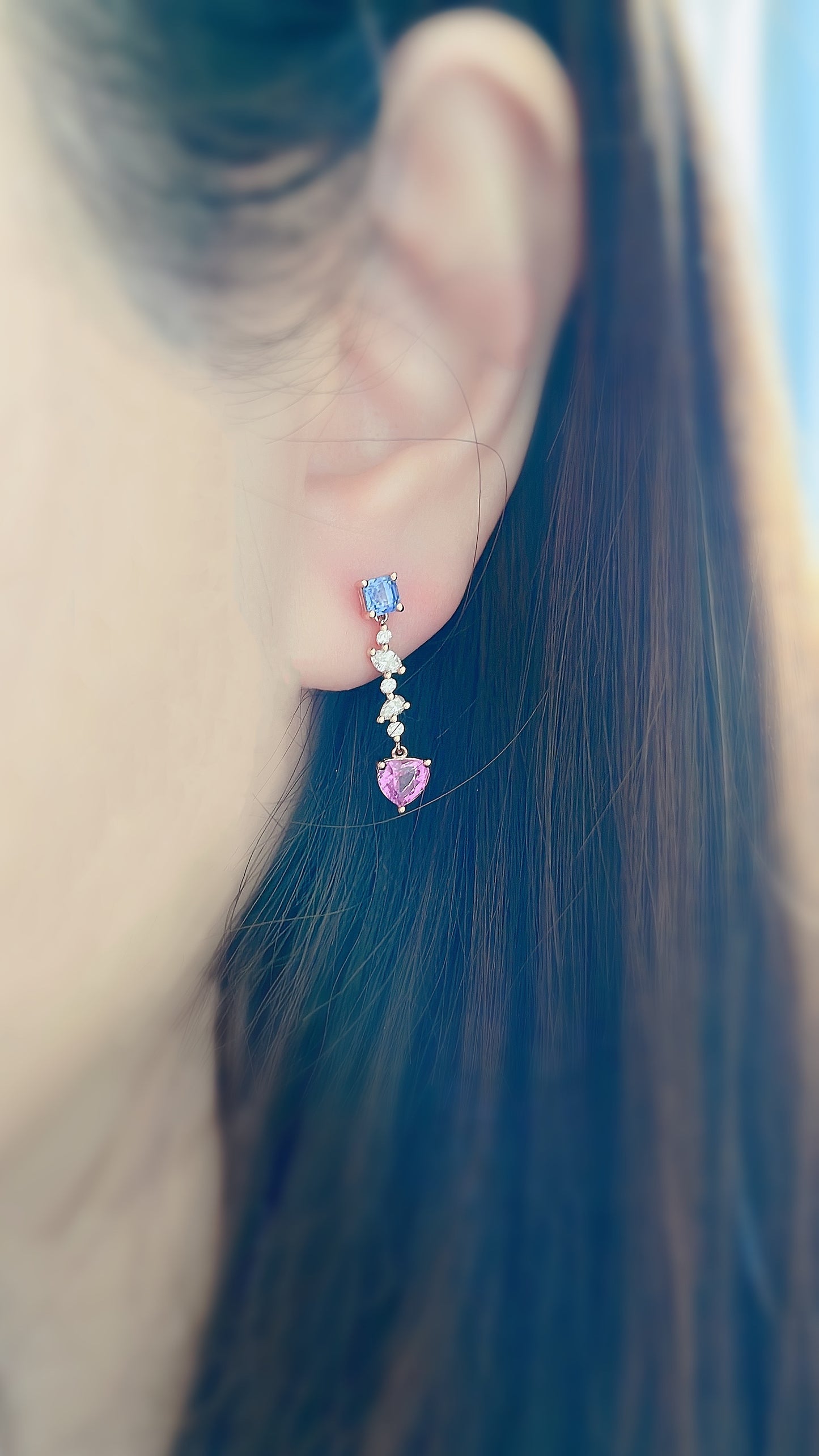 Pink and Blue Sapphire with Diamond Earrings-WK3705@