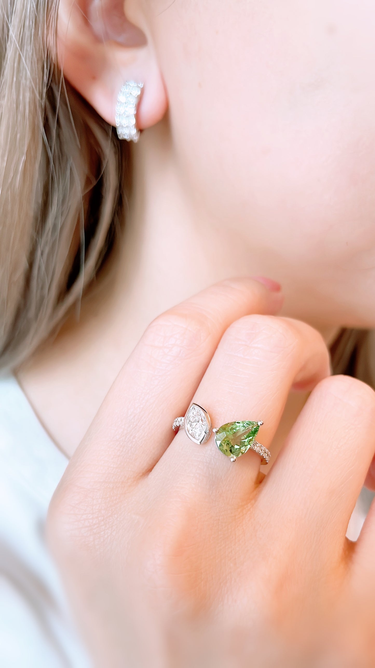 Green Tourmaline and Diamond Ring-WK3394