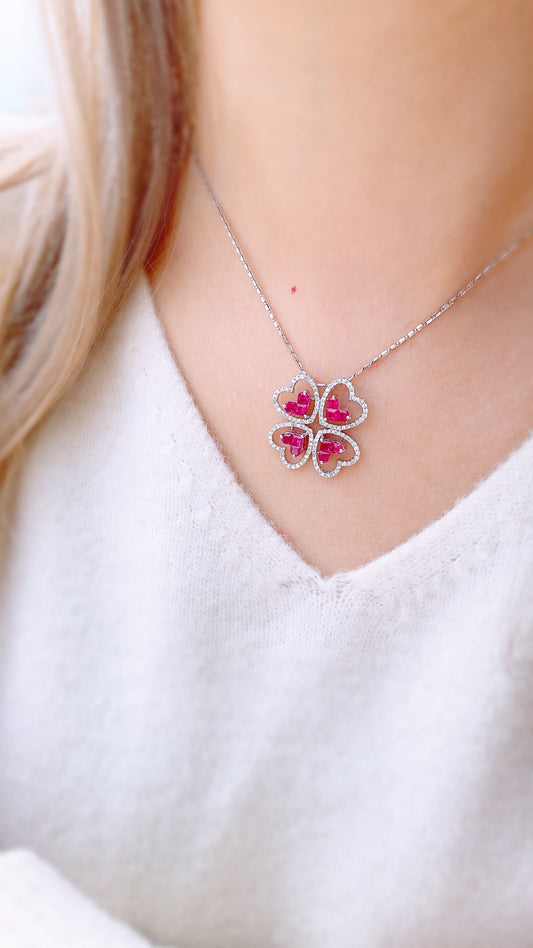 Ruby & Diamond Flower Pendant-BEO00001335