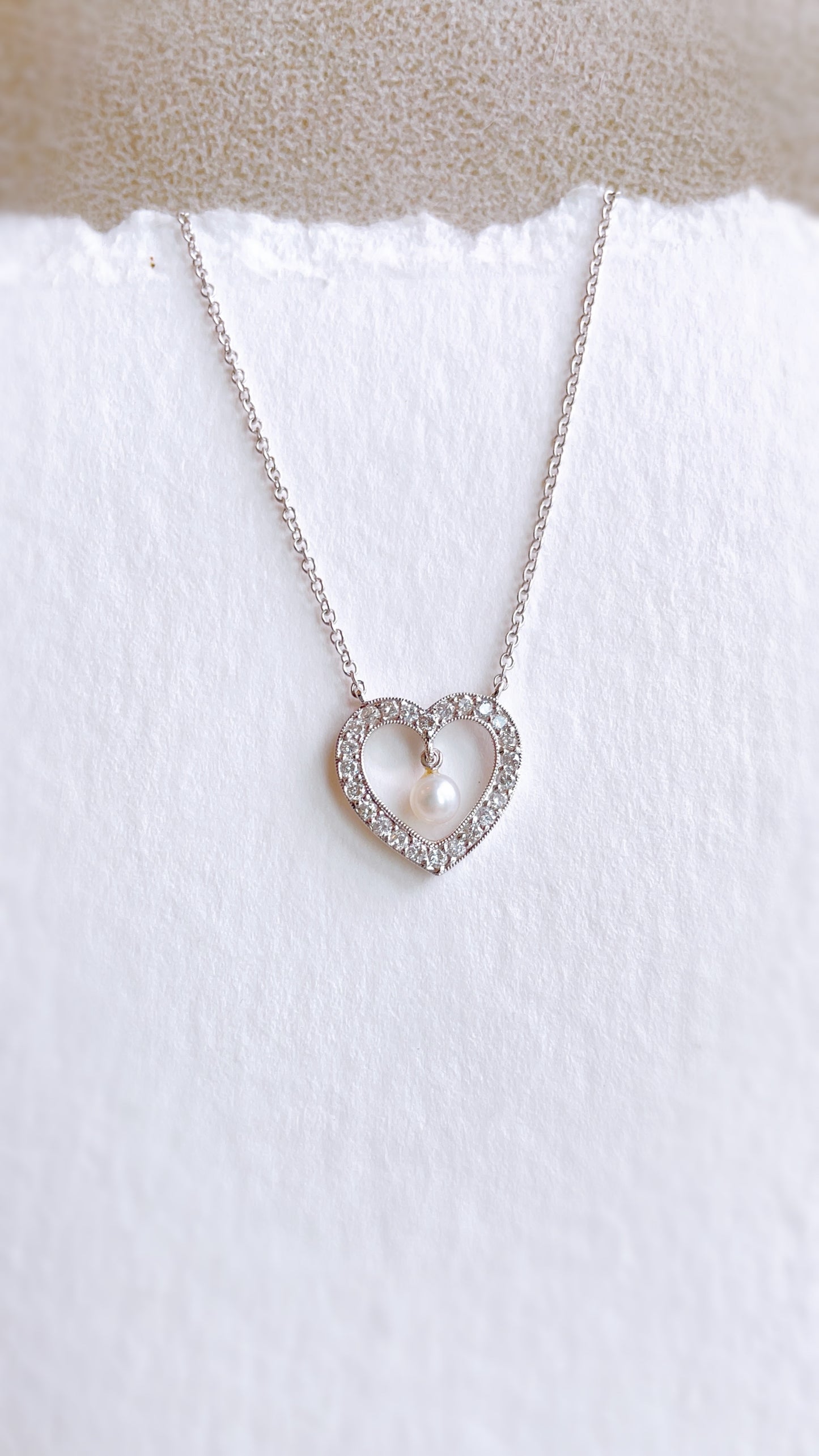 Diamond Heart and Pearl Necklace-KAO00000199