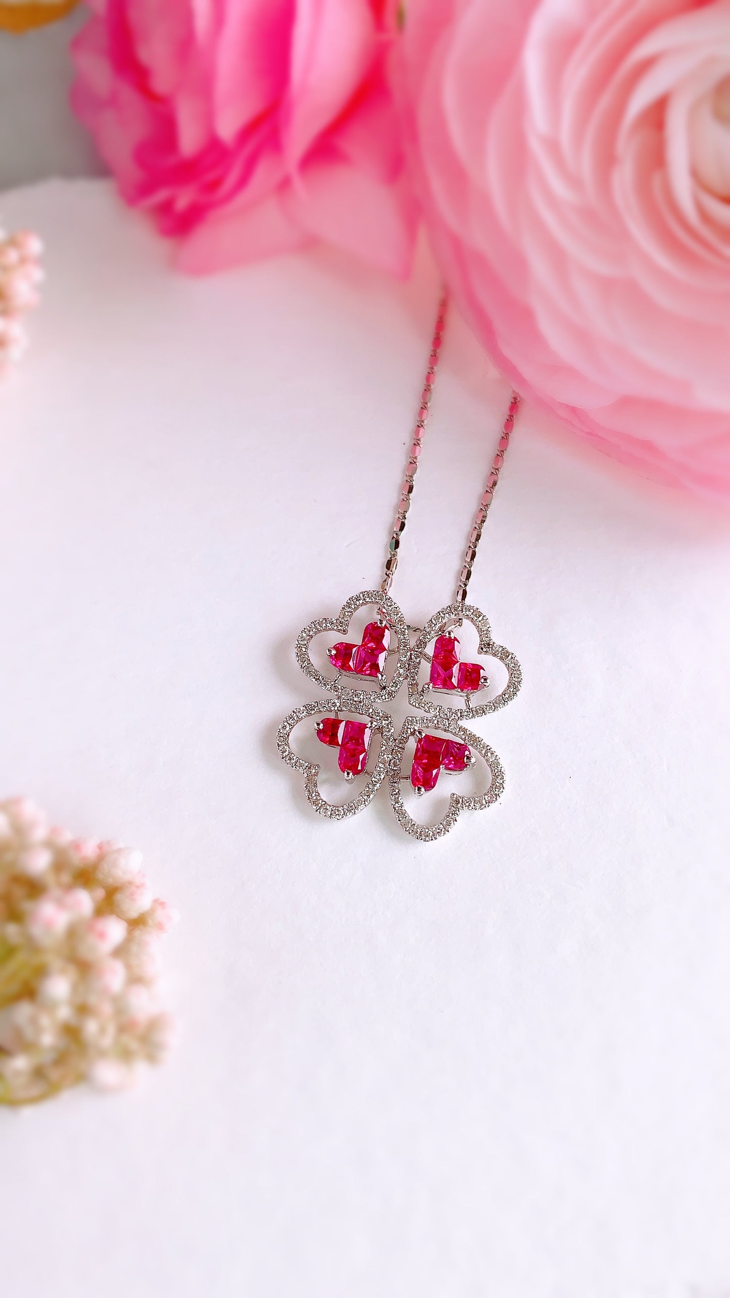 Ruby & Diamond Flower Pendant-BEO00001335