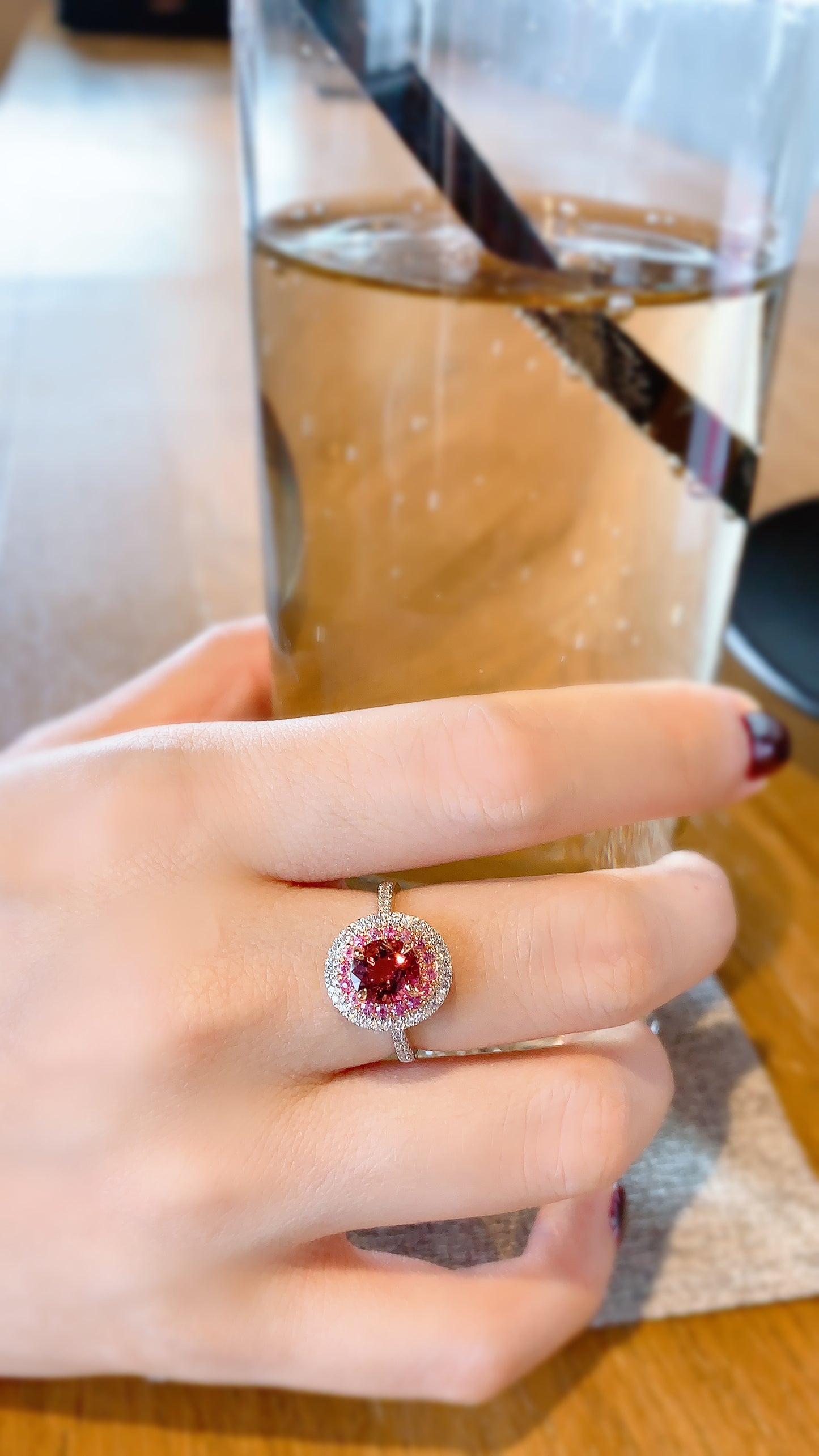 Pink Tourmaline, Pink Sapphire and Diamond Ring-WK3435