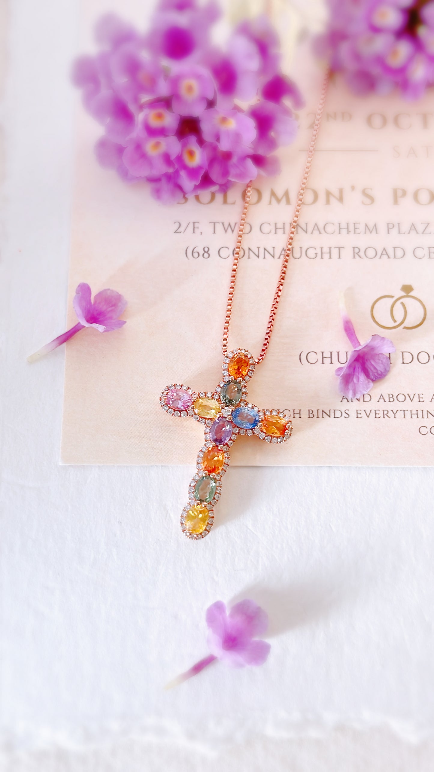 Rainbow Sapphire & Diamond Cross Pendant-WK3781