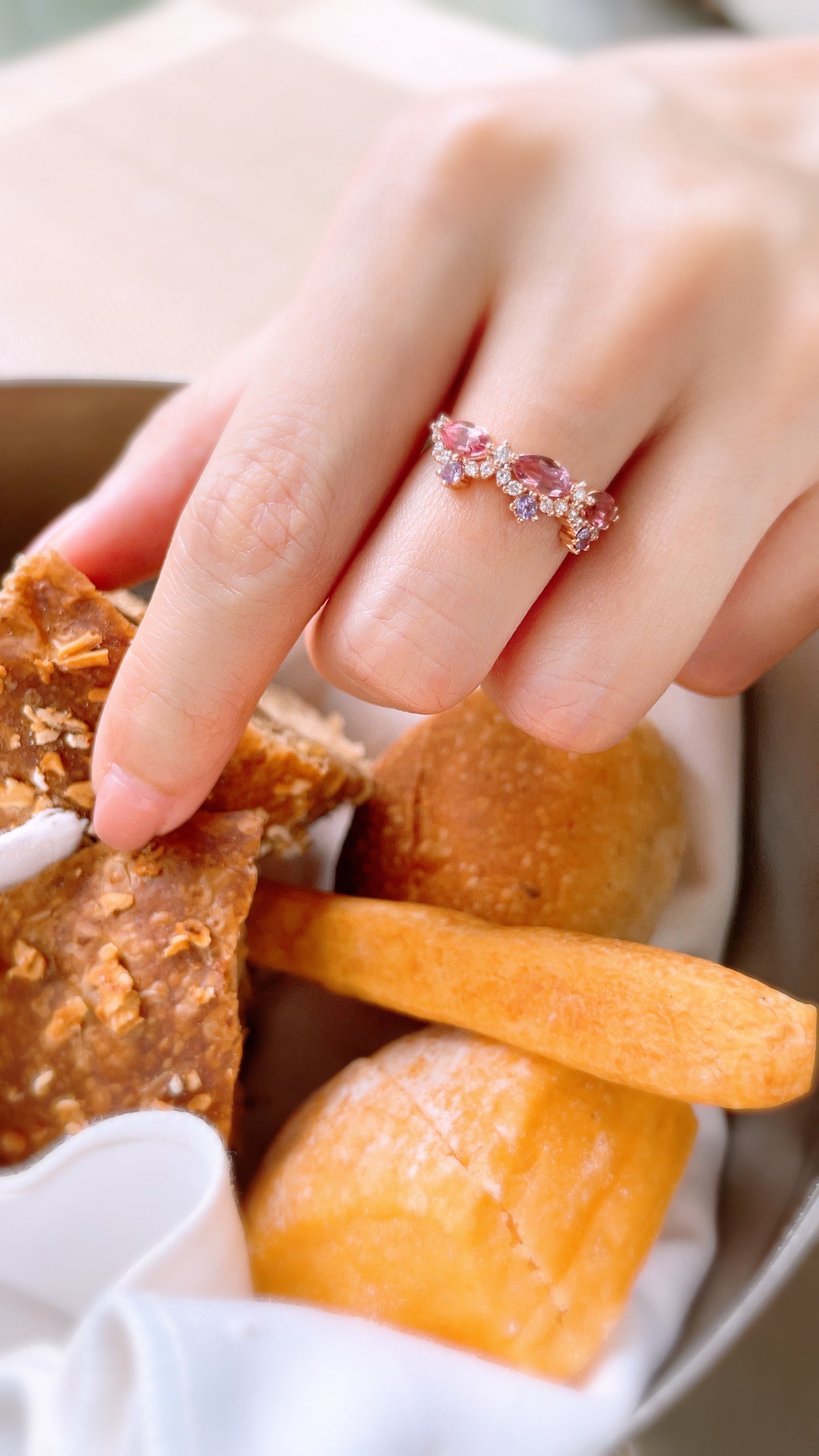 Pink Tourmaline, Amethyst & Diamond Ring-WK3580