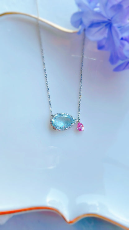 Aquamarine & Pink Sapphire Necklace-WK3657