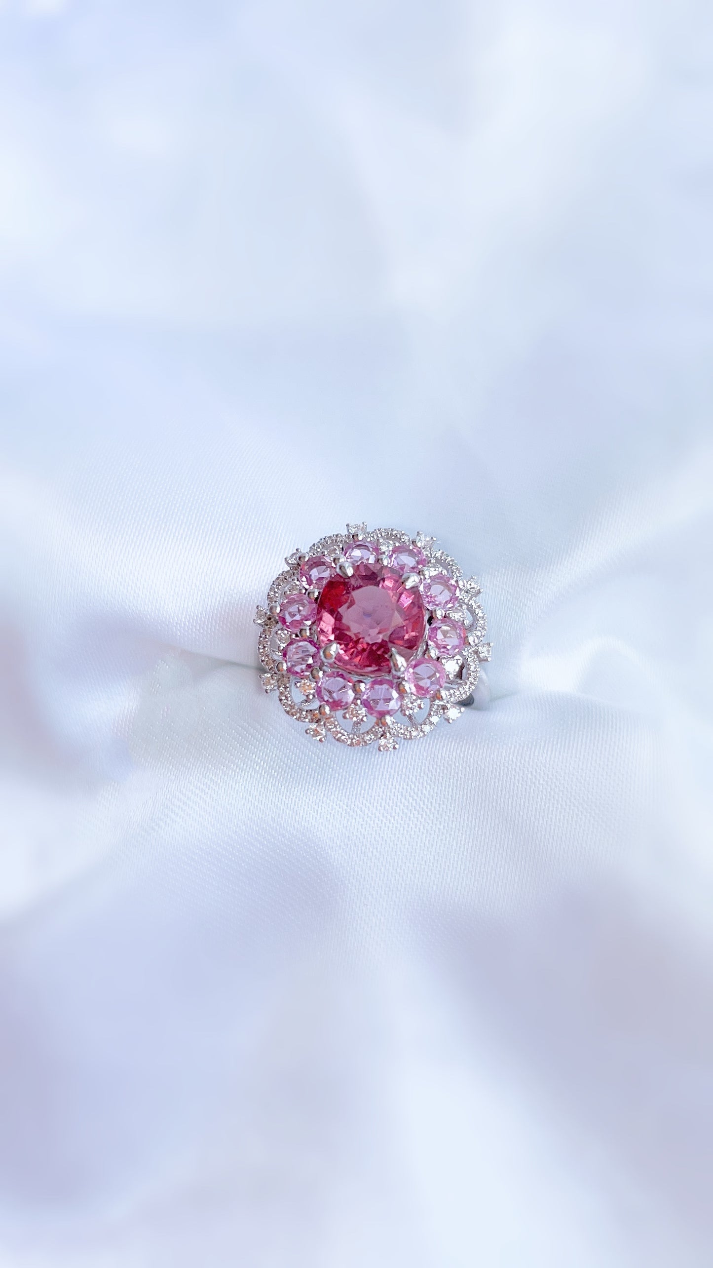 Pink Sapphire, Pink Tourmaline and Diamond Ring-WK3574