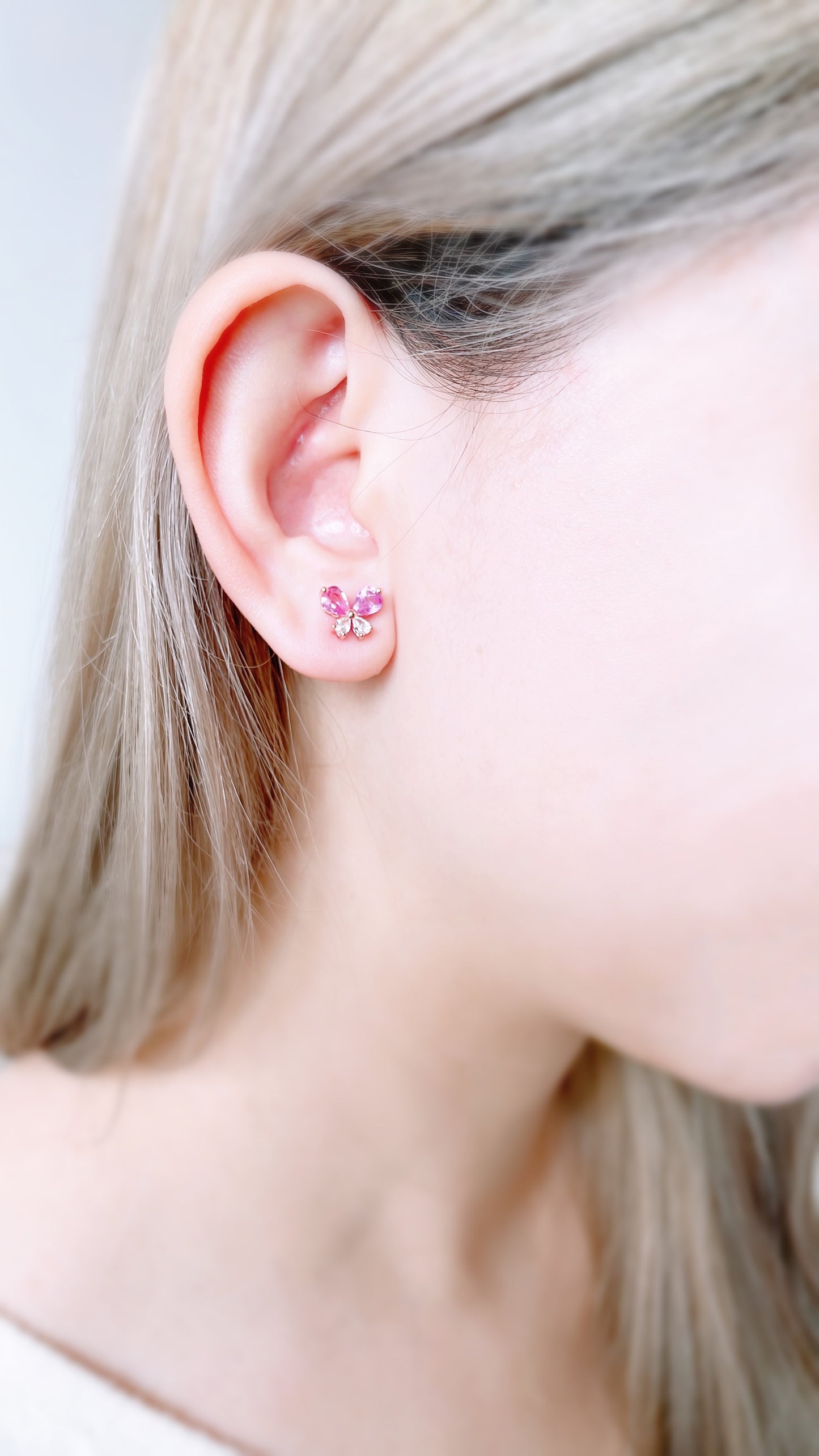 Pink Sapphire and Diamond Butterfly Earrings-WK3699