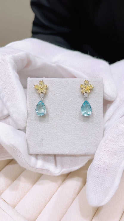 Aquamarine & Natural Yellow Diamond Drop Earrings-WK3838