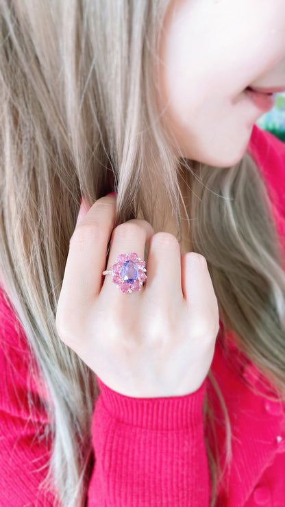 Purple, Pink Sapphire and Diamond Flower Ring-WK3656