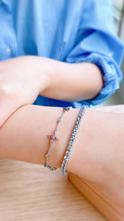 Blue Sapphire And Tourmaline Flower Bracelet-WK3873