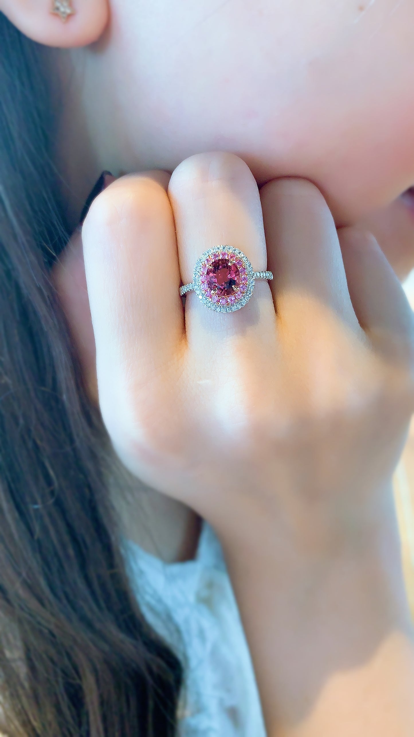 Pink Tourmaline, Pink Sapphire and Diamond Ring-WK3435