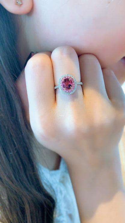 Pink Tourmaline, Pink Sapphire and Diamond Ring-WK3435