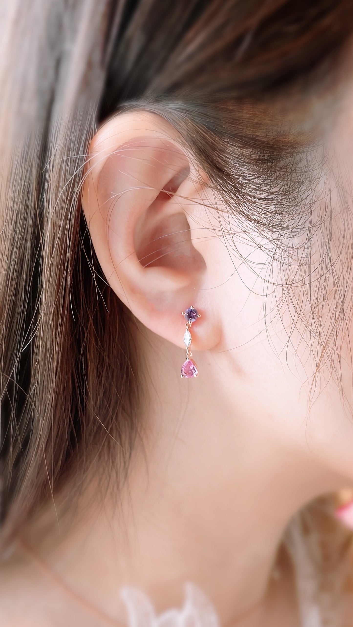 Pink & Purple Sapphire and Diamond Earrings-WK3690