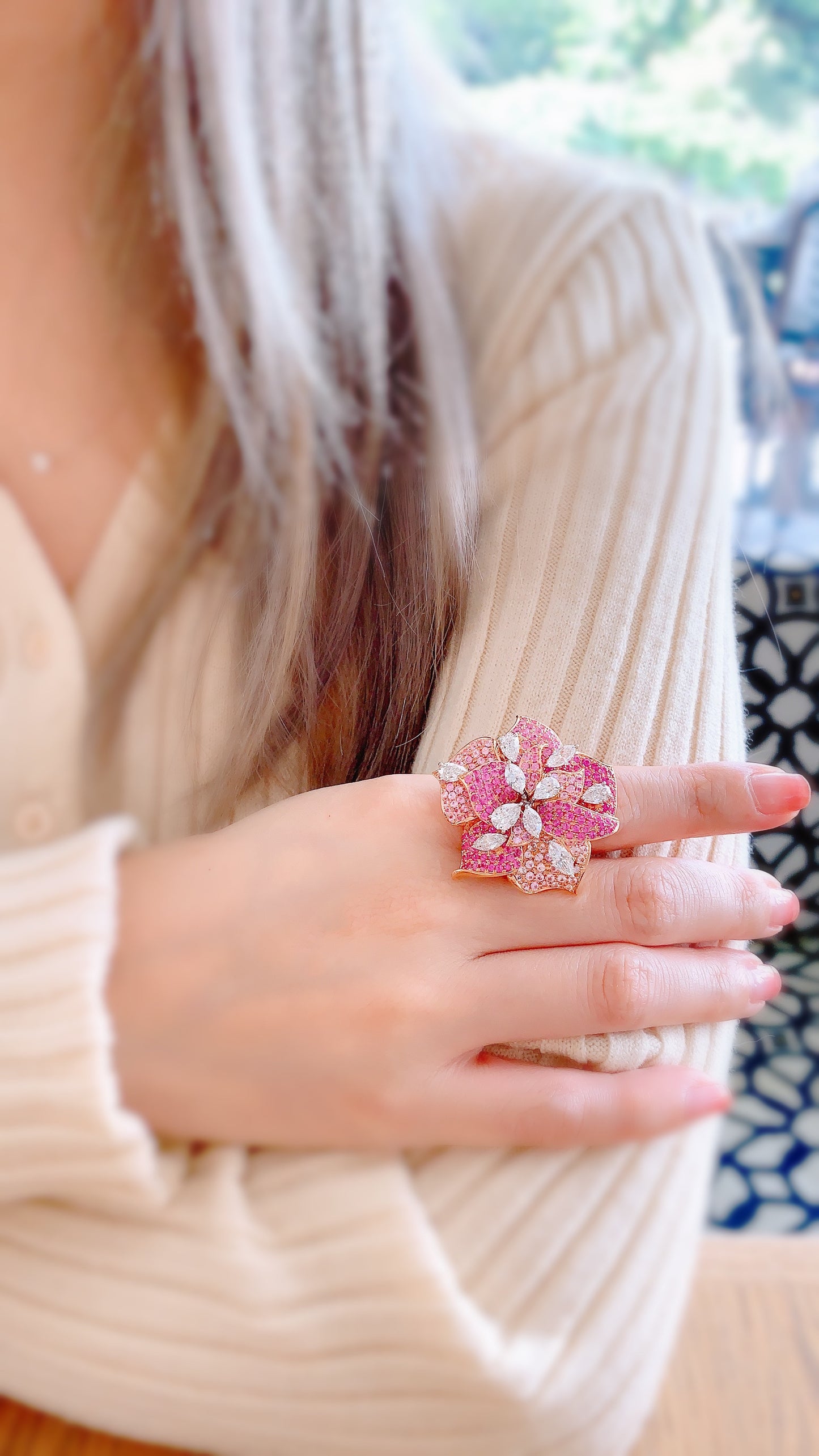 Diamond and Pink Sapphire Cocktail Ring-ZFO00024527