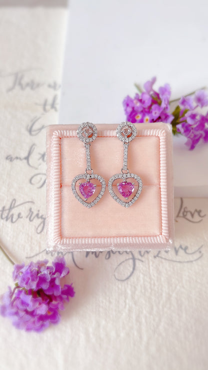 Heart Shape Pink Sapphire and Diamond Drop Earrings-BCO00000683