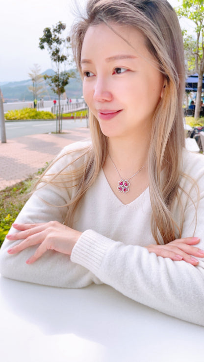 Ruby & Diamond Flower Pendant-BEO00001335